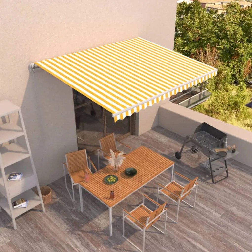 Tenda Da Sole Retrattile Manuale 400x350 Cm Gialla E Bianca /