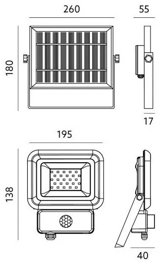 Faro solare LED esterno 20W 6500K IP65 con sensore e batteria 4400 mAh
