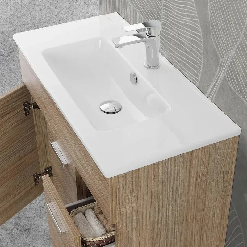 Mobile bagno a terra 80 rovere tropea con top e specchiera LED Martha