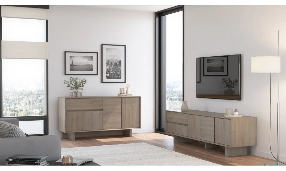 Mobile TV di colore naturale con effetto rovere 180x55x45 cm Carpi – Marckeric