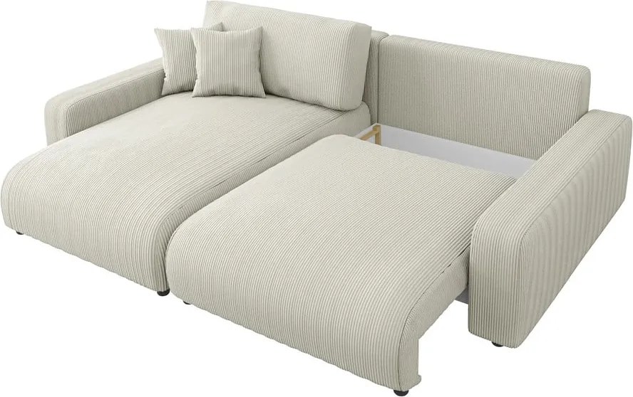 Divano letto angolare in velluto a coste color crema (penisola variabile) Sara - Ropez