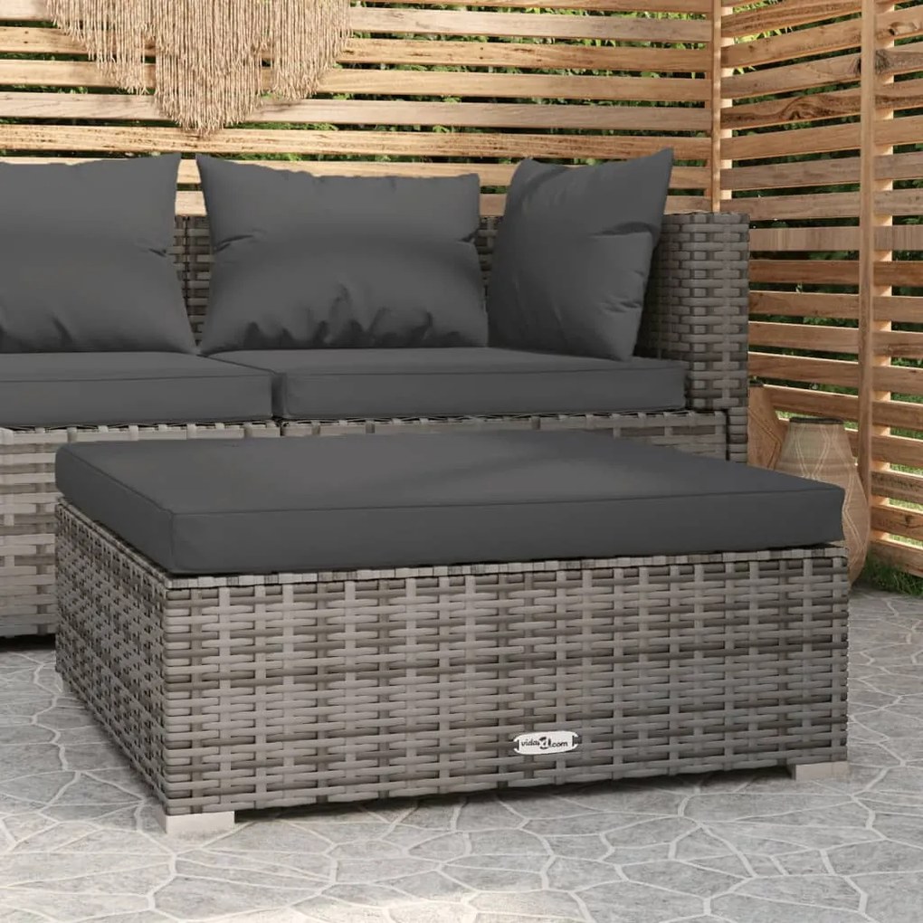 Poggiapiedi Giardino Con Cuscino Grigio 70x70x30 Cm Polyrattan /