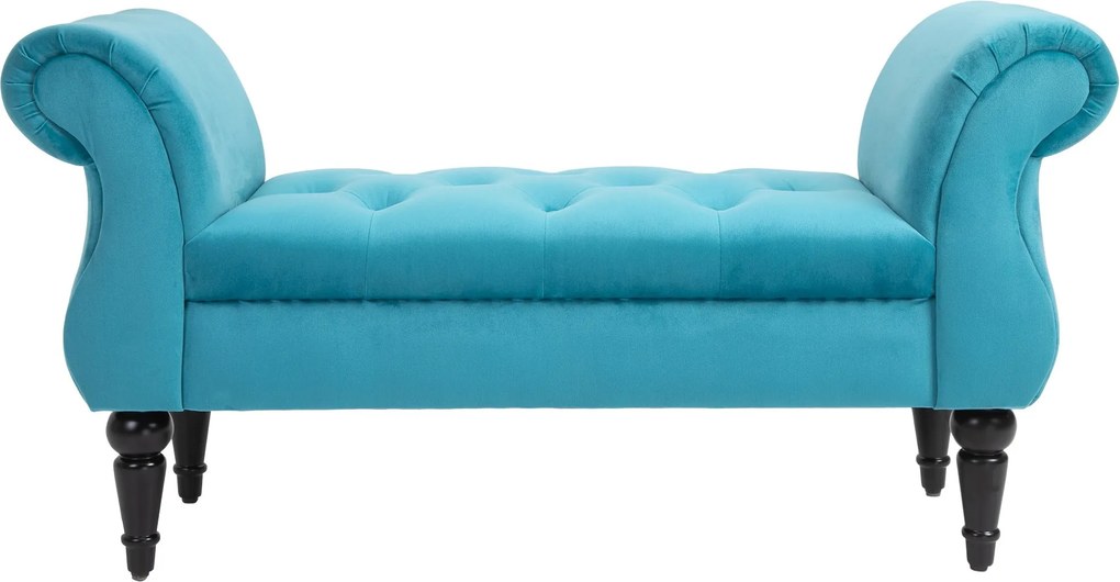 Panca con Braccioli in Tessuto Velluto Capitonné 117x40x58 cm  Blu...