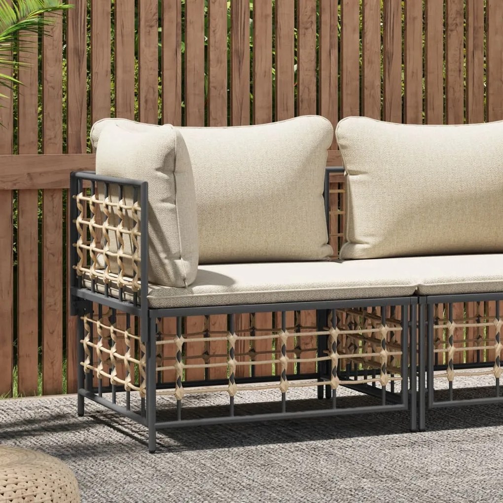 Divano angolare da giardino con cuscini in polyrattan beige