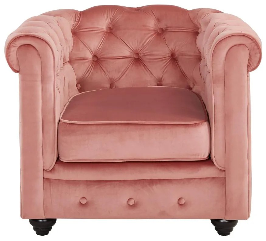 Lotto di 2 poltrone  CHESTERFIELD in velluto Rosa cipira