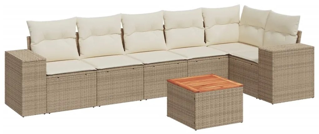 Set Divani da Giardino 7 pz con Cuscini Beige in Polyrattan