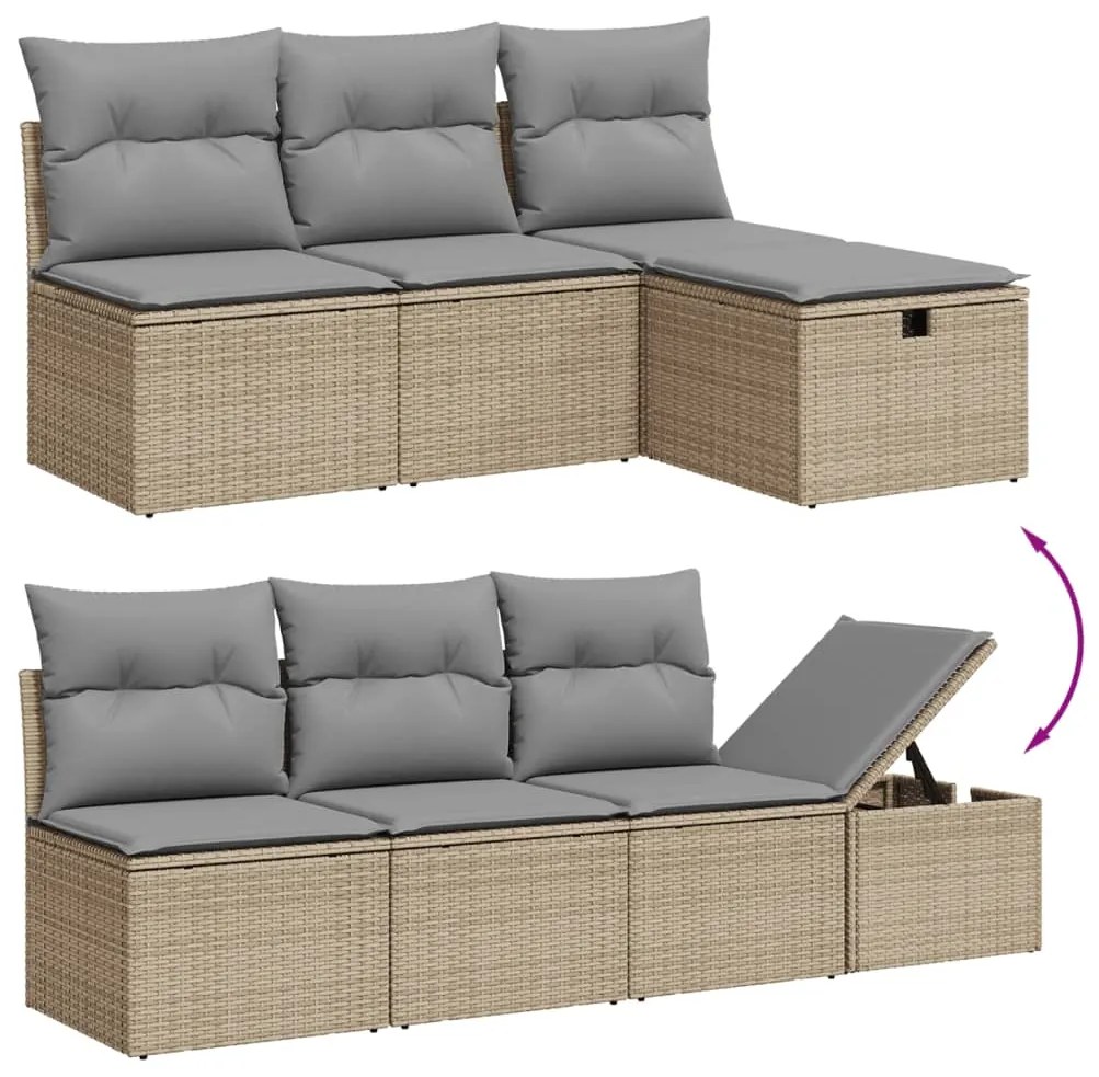 Set divano da giardino 9 pz con cuscini beige in polyrattan