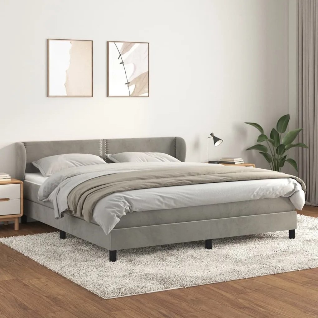 Giroletto A Molle Con Materasso Grigio Chiaro 160x200cm Velluto /