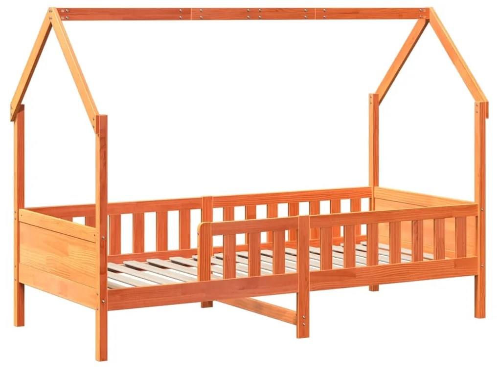 Giroletto casetta bambini marrone cera 90x190 cm massello pino