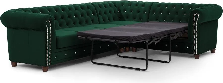 Divano angolare verde allungabile (con penisola a destra/a L) con rivestimento in velluto York Blik – Ropez