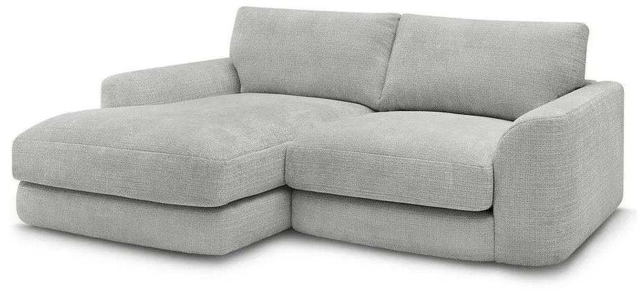 Divano angolare grigio chiaro (con penisola a sinistra/con chaise lounge) con rivestimento in ciniglia Leonore – Bobochic Paris