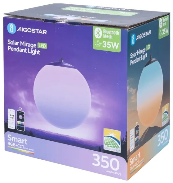 Aigostar-LED RGBW Lampada solare a sospensione MESH 35W/3,7V 8000 mAh 2700K-6500K IP65 Ø 30 cm