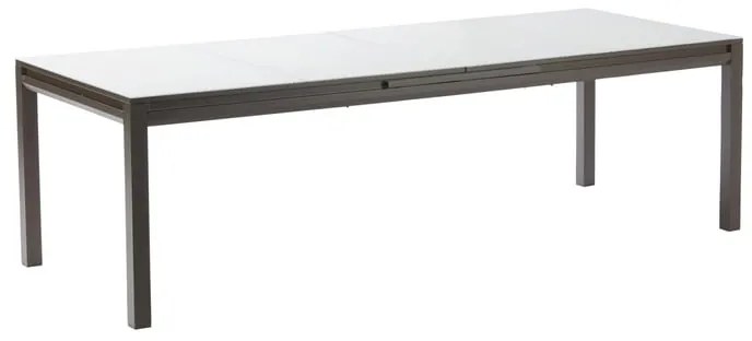 Tavolo allungabile da esterno rettangolare in alluminio e vetro texturizzato marrone 12 posti L da 256 a 320x100cm, Odyssea NATERIAL
