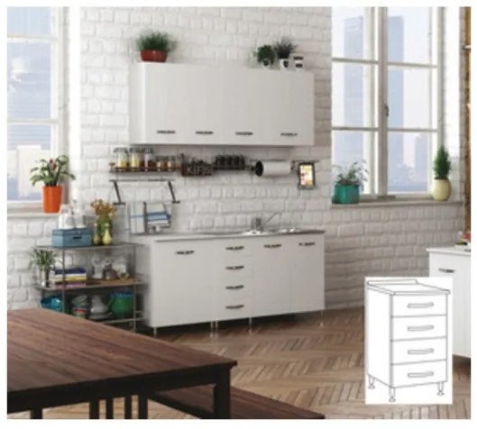 Kit Cucina Base 4 Cassetti 40X50Xh85 Cm Bianco