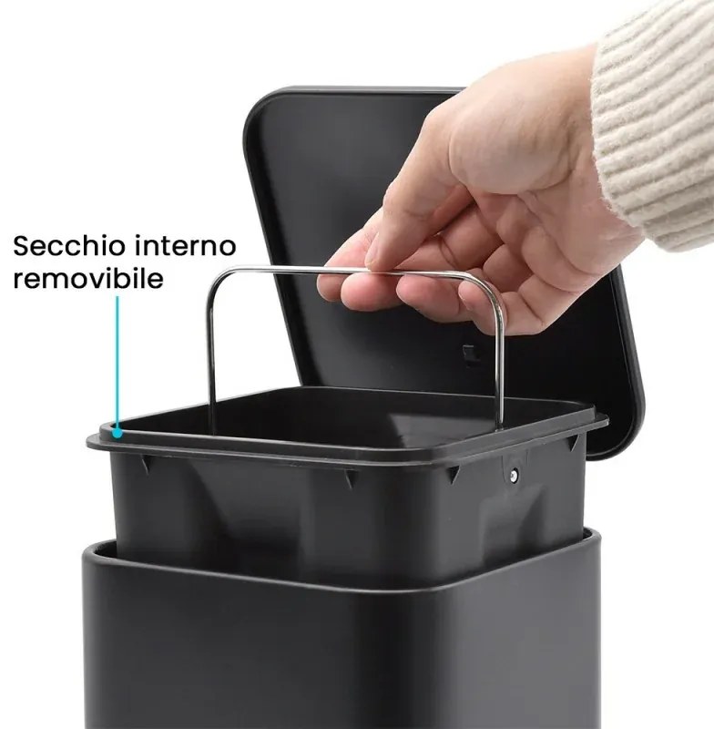 Pattumiera bagno 3lt in acciaio nero con pedale e secchio estraibile