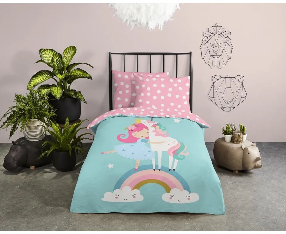 Set copripiumino e federa da bambini blu/rosa in cotone per letto singolo 140x200 cm Heaven – Good Morning