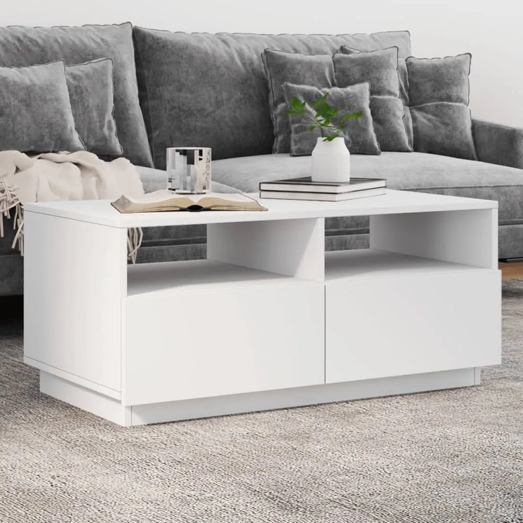 Tavolino Da Soggiorno Con Luci Led Bianco 90x49x40 Cm /