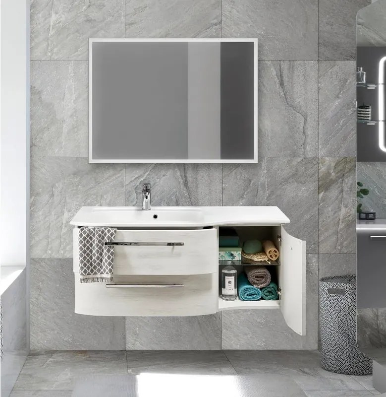 Mobile bagno sospeso con lavabo rovere bianco, 1 anta 2 cassetti per vasca a sinistra Contea