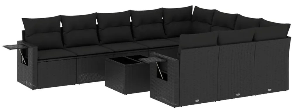 Set divani da giardino 11 pz con cuscini in polyrattan nero