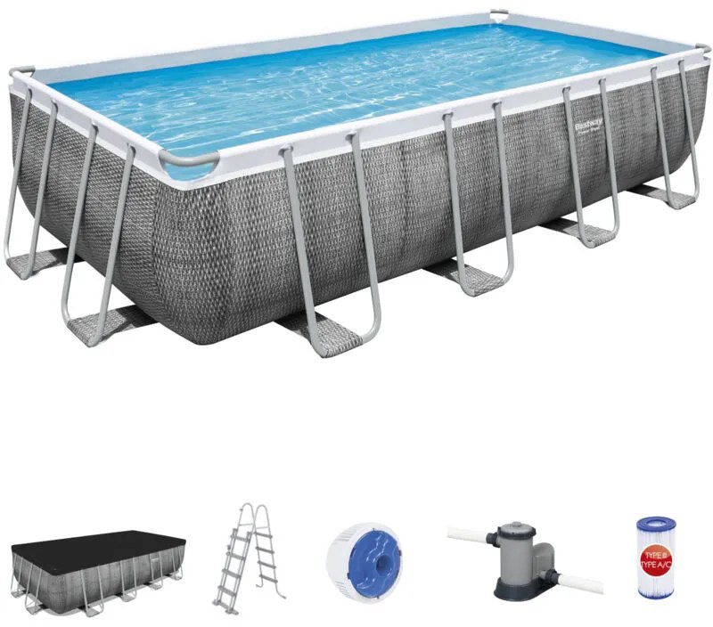 Piscina Fuori Terra Bestway Power Steel Rattan 549x274x122 cm con Pompa Filtro a Cartuccia 5.678 l/h con Copertura e Scaletta