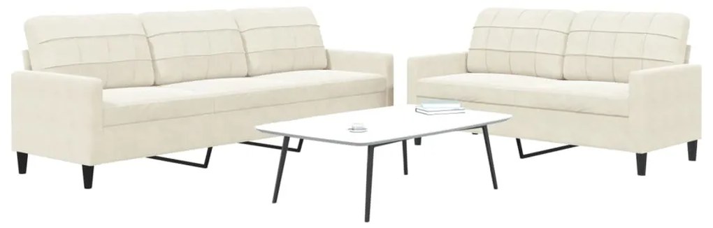 Set Di Divani 2 Pz Con Cuscini Crema İn Velluto /