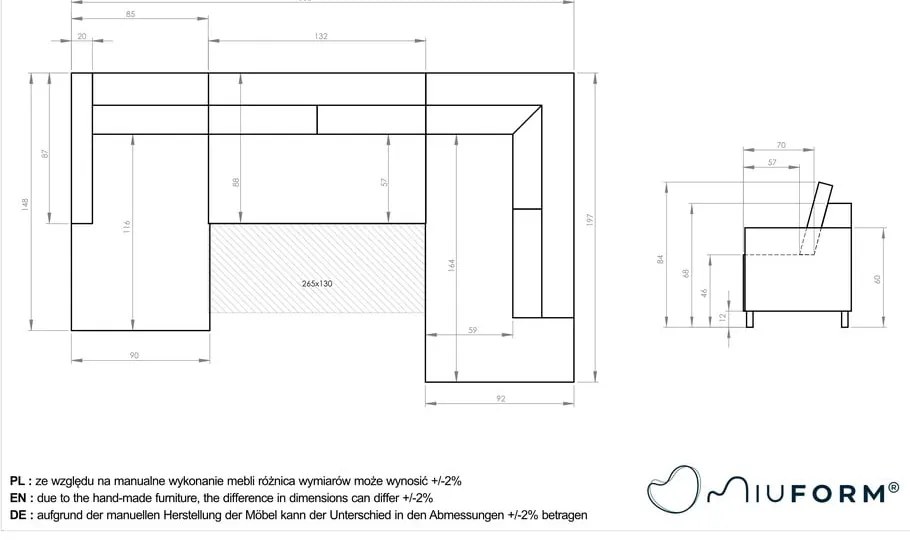 Divano letto a U in velluto grigio scuro, angolo destro Lofty Lilly - Miuform