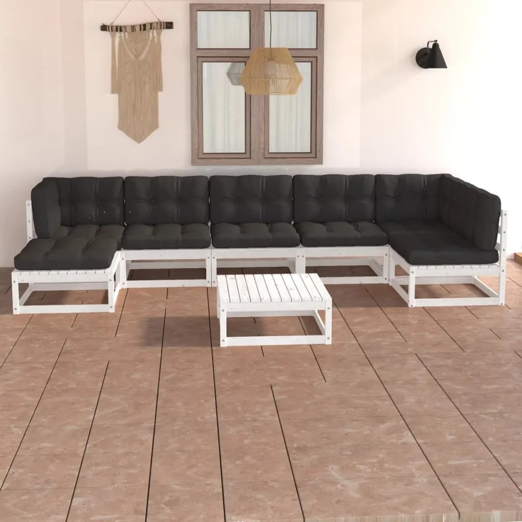 Set divani da giardino 8 pz con cuscini legno massello di pino