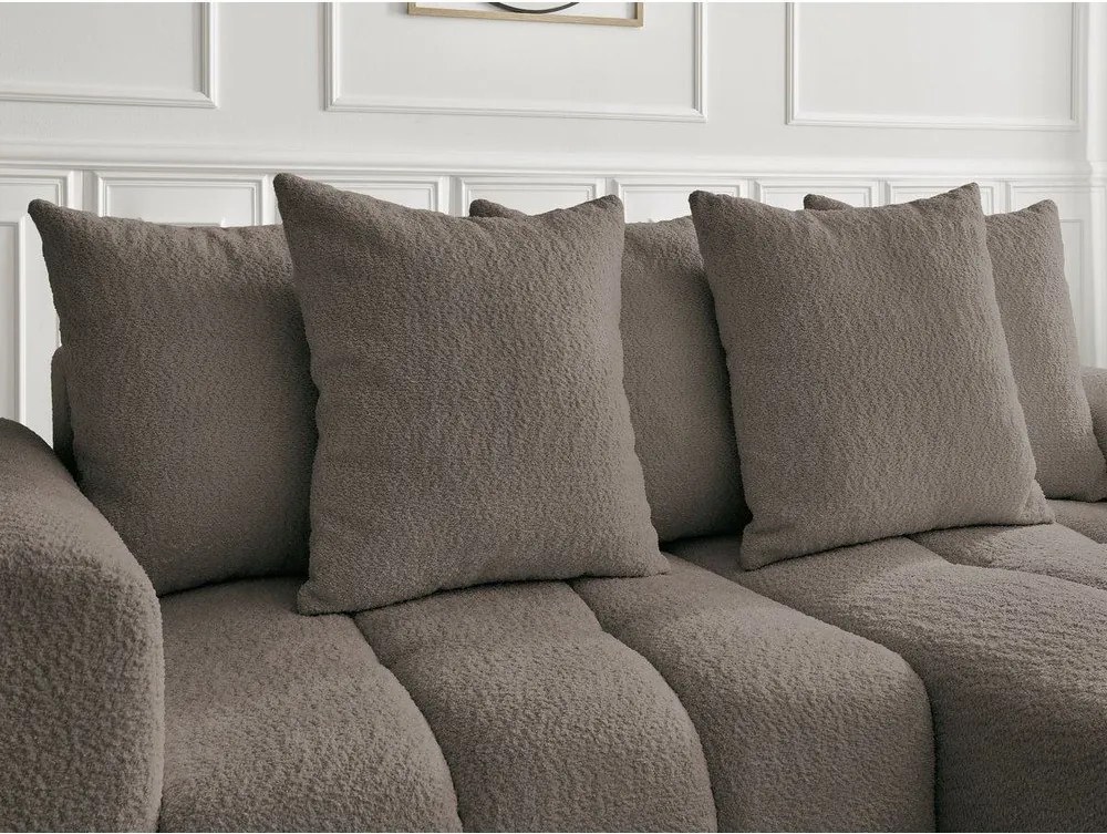 Divano angolare marrone allungabile/con contenitore (con penisola a destra/con chaise lounge) con rivestimento in bouclé Roxelane – Bobochic Paris