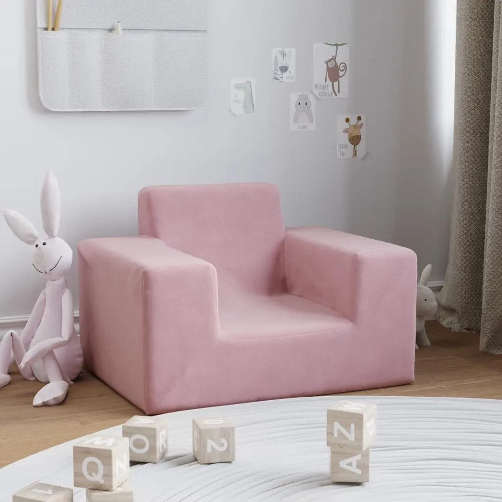 Divano Per Bambini Rosa İn Morbido Peluche /