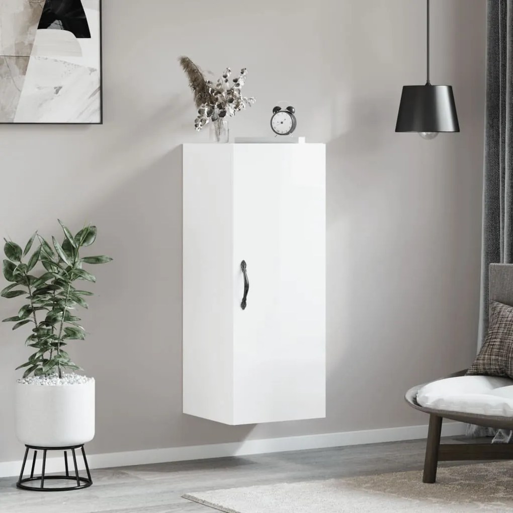 Mobile Parete Bianco Lucido 34,5x34x90 Cm İn Legno Multistrato /