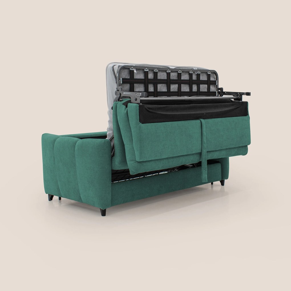 Peonia divano letto scandinavo con materasso H18 cm e morbido e alto schienale in tessuto Bouclé impermeabile T07 verde