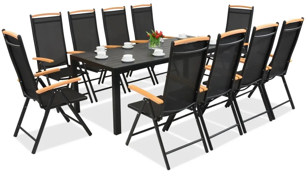 Mobile da giardino in alluminio polywood Verona Wood con grande tavolo per 10 persone Garden Point nero