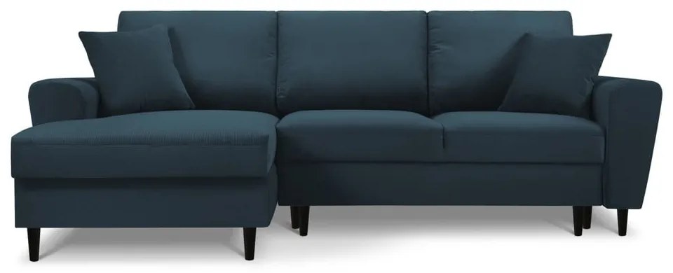 Divano angolare blu scuro allungabile e con contenitore (con penisola a sinistra/con chaise lounge) con rivestimento in velluto a coste Kyoto – Cosmopolitan Design