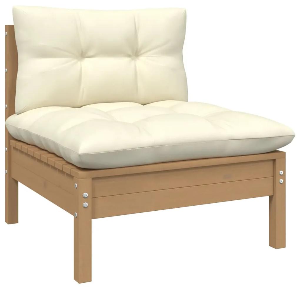 Set divani da giardino 3 pz con cuscini crema massello di pino