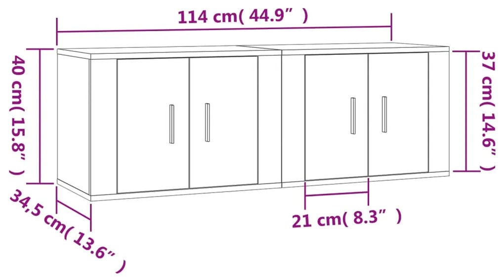 Mobili Porta TV a Parete 2 pz Nero 57x34,5x40 cm