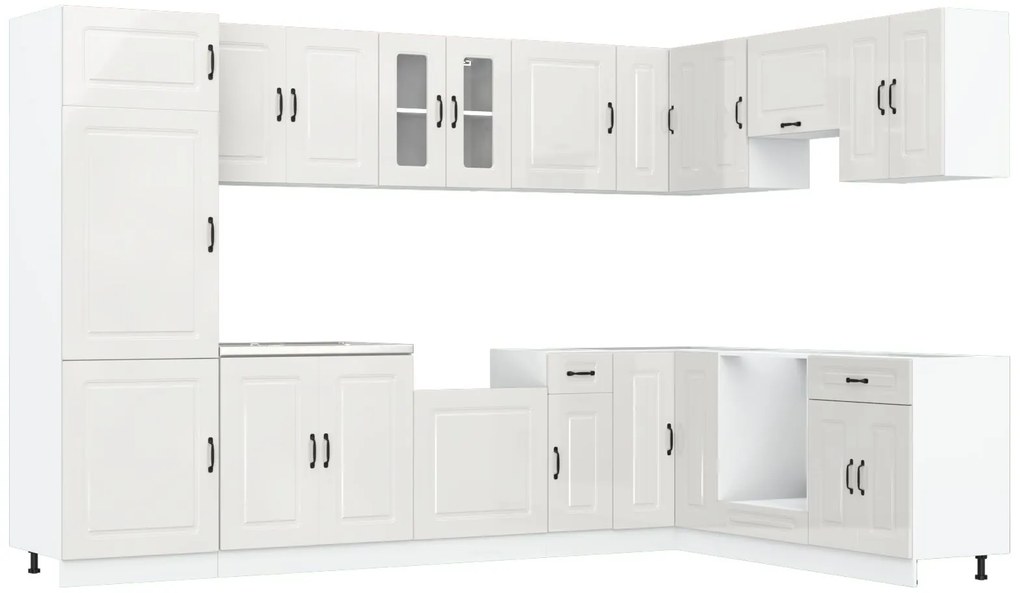 Mobiletto da cucina ""kalmar"" con doppi lavabi in legno ingegnerizzato bianco lucido