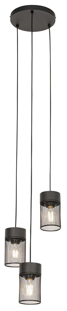 Lampada a sospensione industriale nera 3 luci - Jim