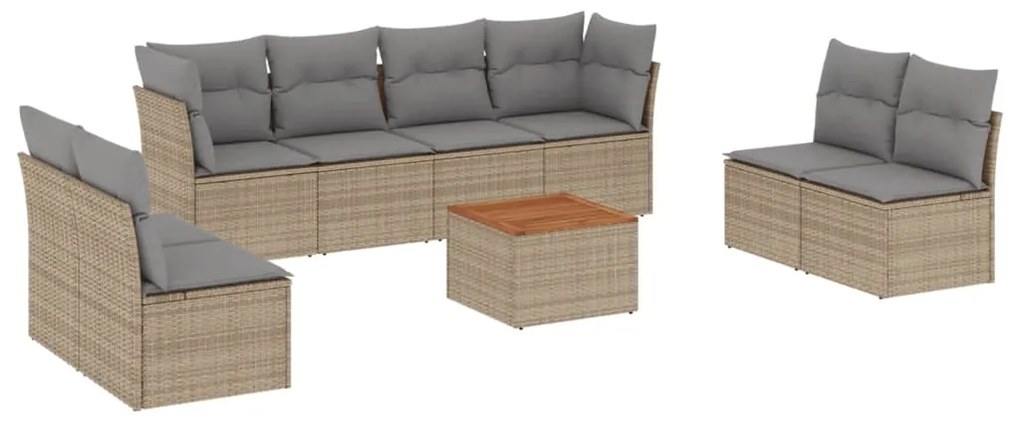 Set divano da giardino 9 pz con cuscini beige misto polyrattan