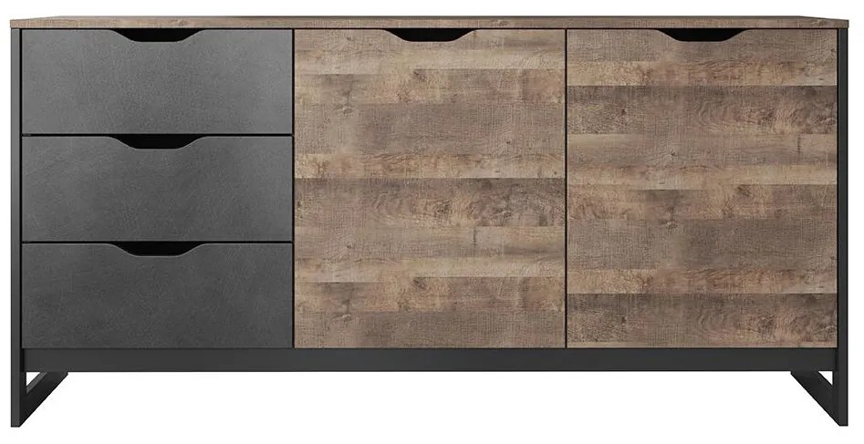 SALDI -  Credenza 2 ante e 3 cassetti Noce e Antracite - LAONILE