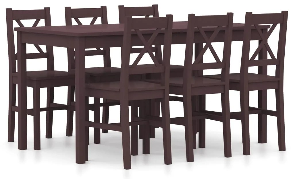 Set Da Pranzo 7 Pz İn Legno Di Pino Marrone Scuro /