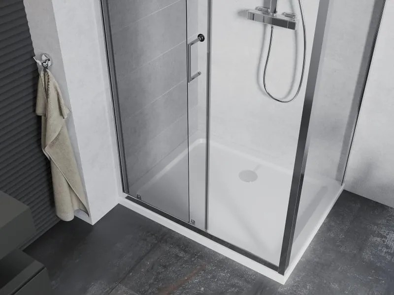 Mexen Apia cabina doccia scorrevole 120 x 90 cm, trasparente, cromo + piatto Flat - 840-120-090-01-00-4010