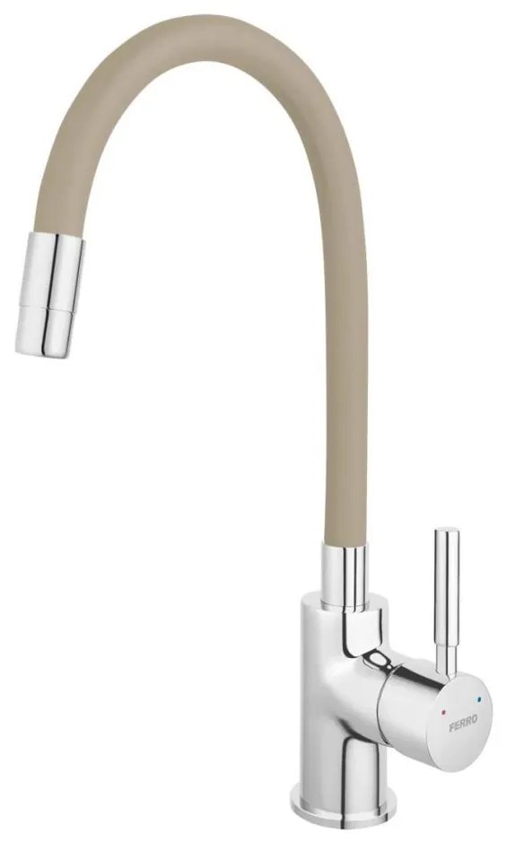FERRO - Rubinetto per lavello con braccio flessible cromo lucido/beige