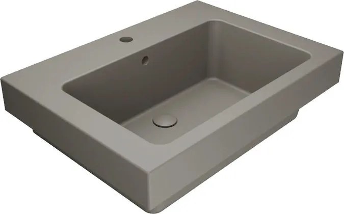 Lavabo a incasso e d'appoggio rettangolare vasca centrale Alaqua L 70 x H 25 x P 21 cm in ceramica beige opaco
