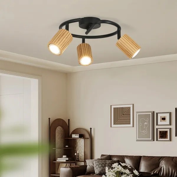 Brilagi - Faretto MODERN WOOD 3xGU10/8W/230V legno di caucciù/nero