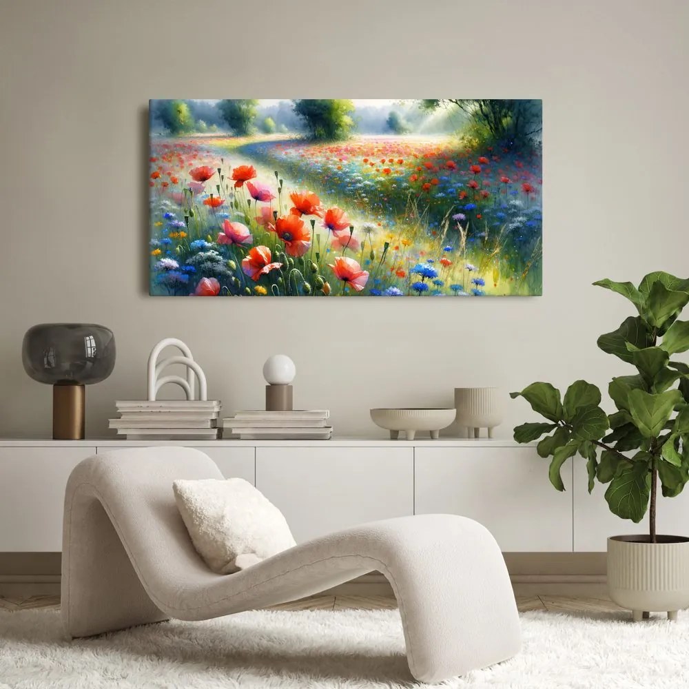 Quadro su tela – Campo in fiore sotto il cielo estivo