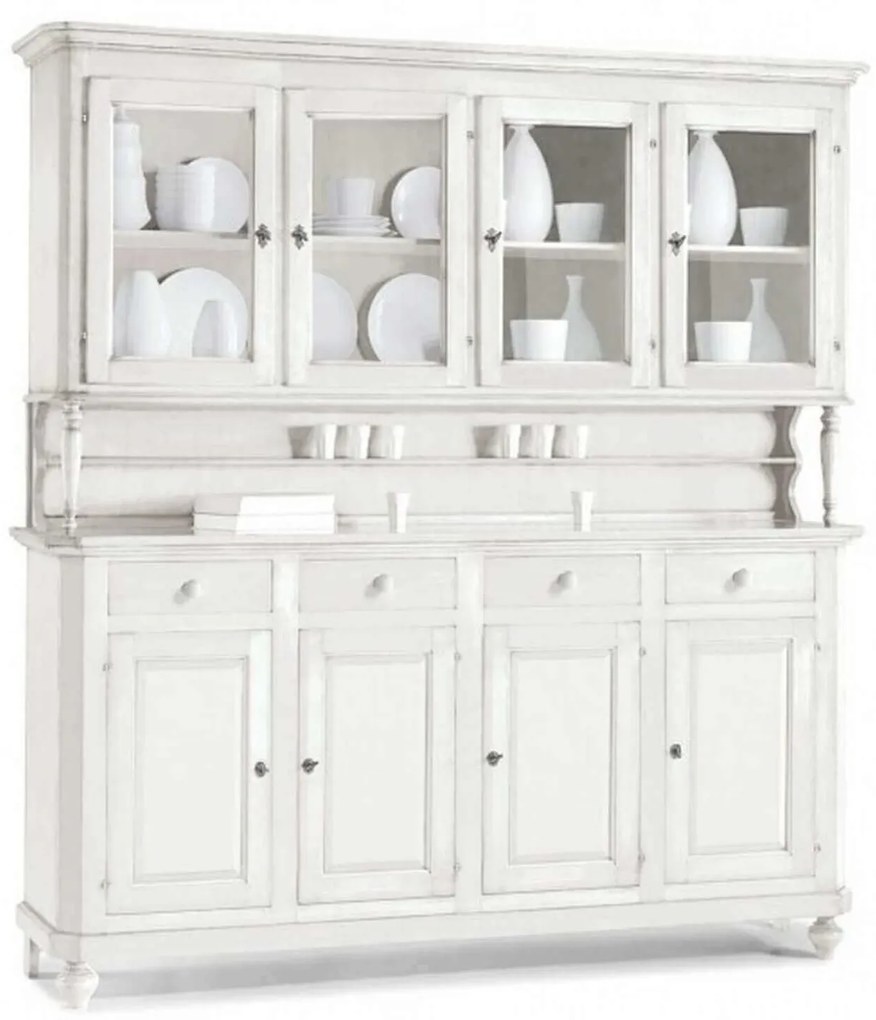 CHELSEY - credenza con vetrina in legno massello cm 196 x 43 x 218 h