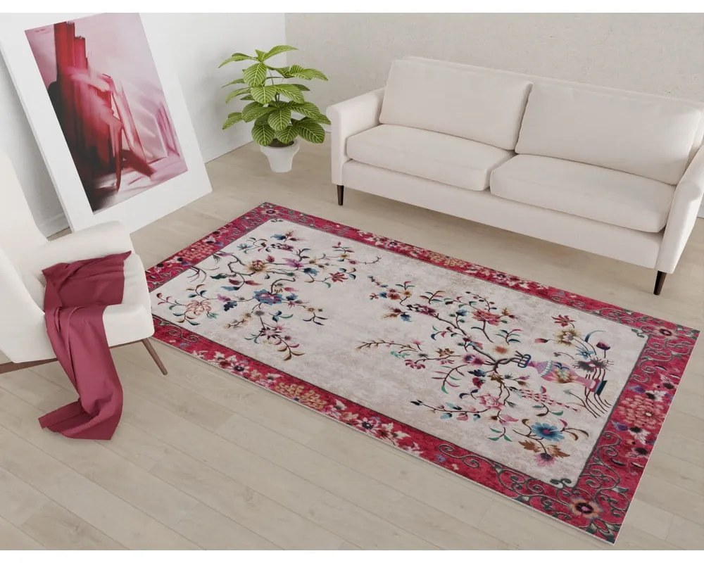 Tappeto lavabile rosso e crema 150x80 cm - Vitaus