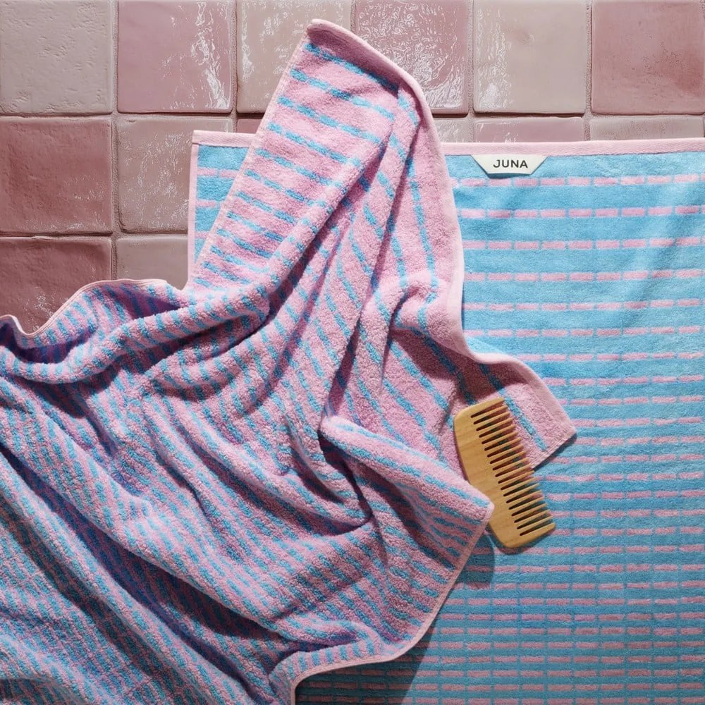 Asciugamano tipo terry blu/rosa in misto bambù 50x100 cm Nuance – JUNA