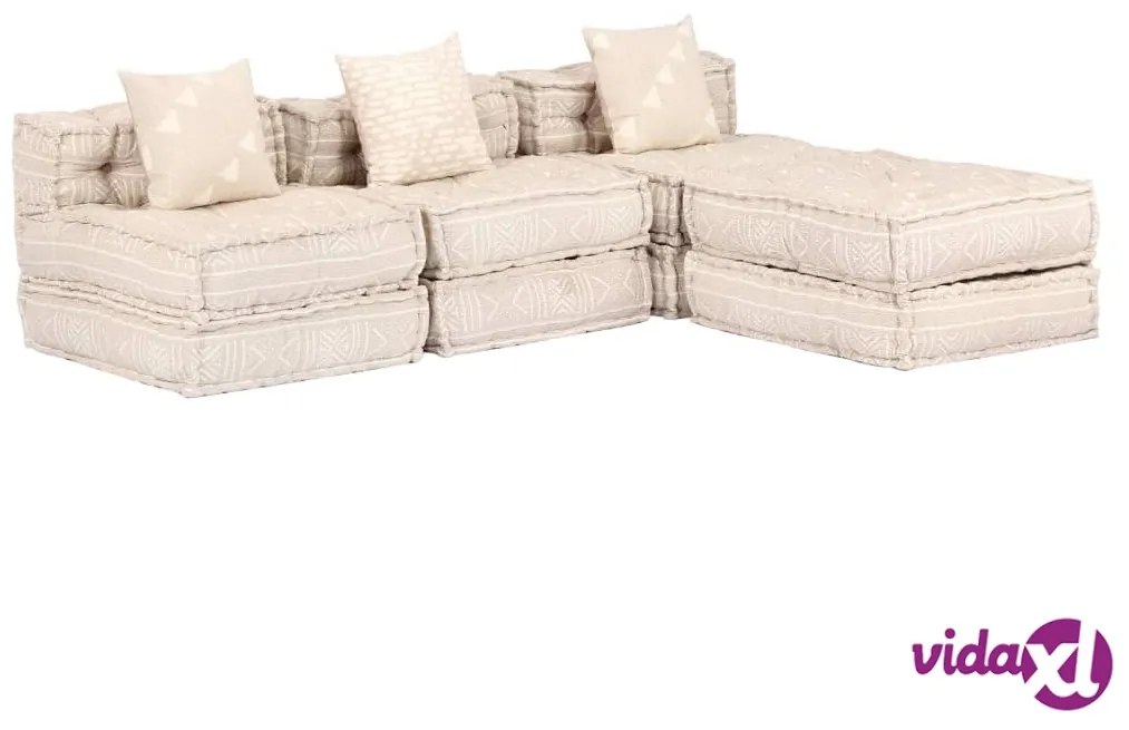 vidaXL Pouf Modulare a 3 Posti Beige in Tessuto
