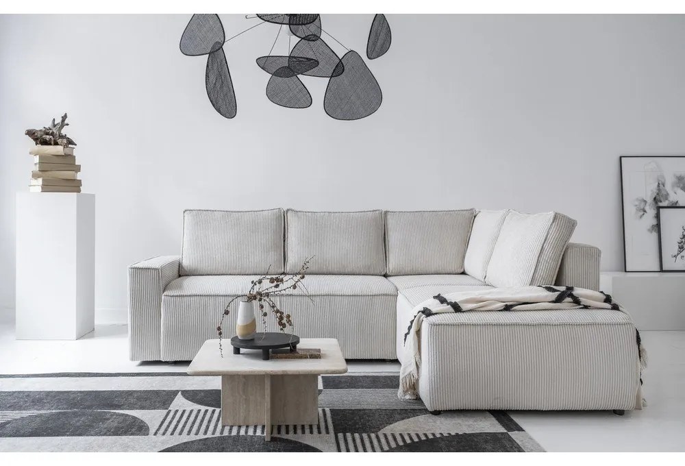 Divano letto angolare in velluto a coste bianco Brave Dave - Miuform